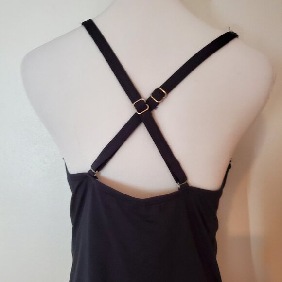 Yonique Twist Front V Neck Tummy Control Swim Top Size XL Black & White Striped - Picture 9 of 13